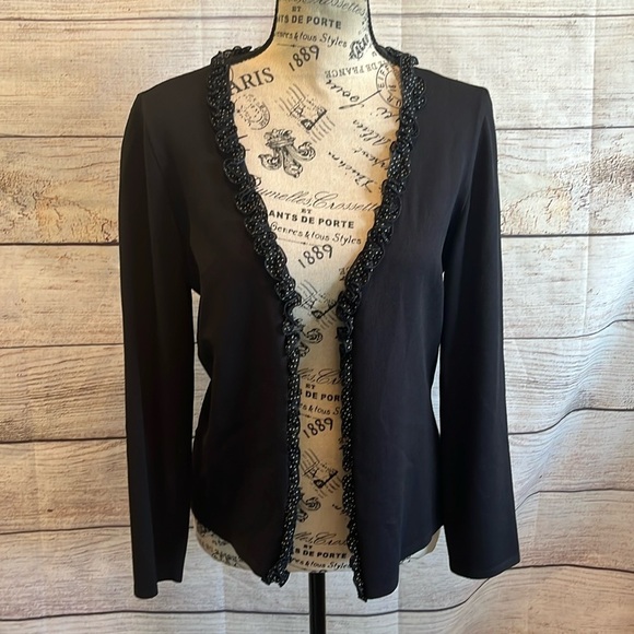 Escada Cardigan Sweater Ruffle Trim Button Front Black Size 36 = US 6 Small - Picture 1 of 12